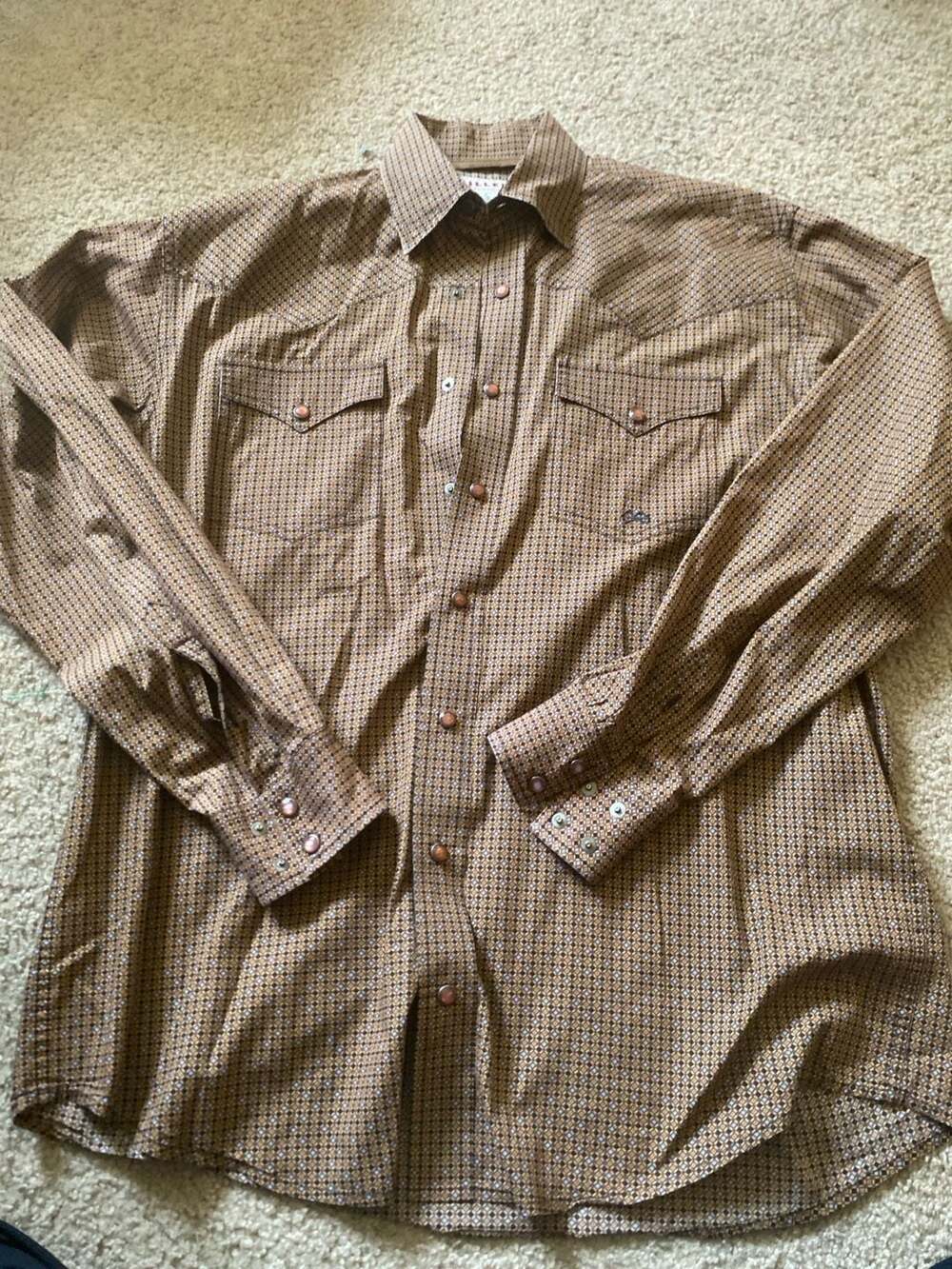 Miller Ranch Western Shirt Size M Brown Geometric Print Pearl Snap